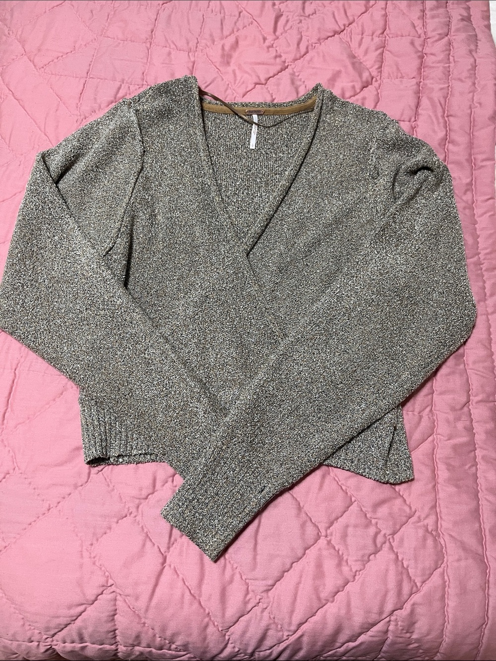 Free People Metallic V-Neck Wrap Sweater size large